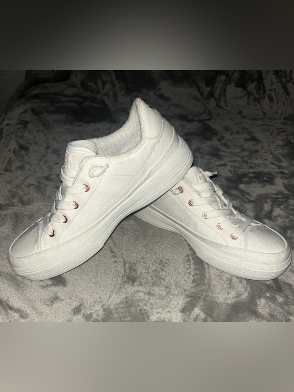 Skechers Women's White Slip On Casual Sneakers with Rose Gold Eyelets - Picture 7 of 8